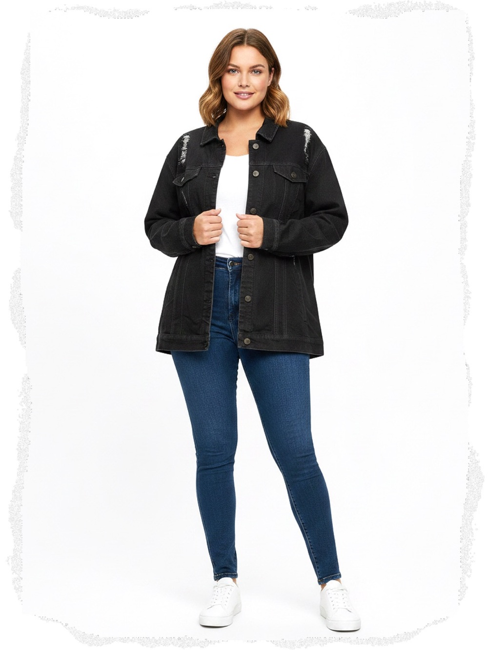 Black Denim Button-Front Jacket โขNWTโข 28" p2p..29" length